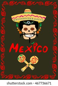 Mexican greeting card with mariachi and maracas