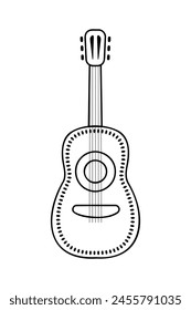 mexican guitar, cinco de mayo black line symbol on white background, vector illustration