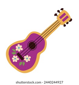 Mexican guitar with flower - folk musical instrument. Vector illustration isolated for cinco de mayo banner, greeting card. 