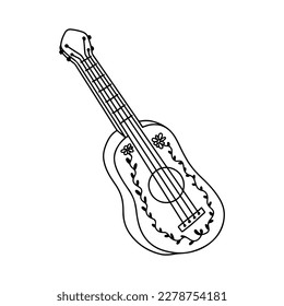 Mexican guitar in hand drawn doodle style. Vector illustration isolated on white background.