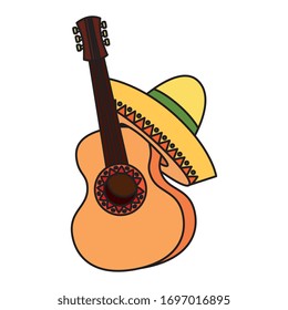 Mexican guitar and hat design, Mexico culture tourism landmark latin and party theme Vector illustration