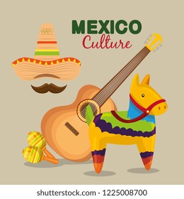mexican guitar with hat and maracas to event