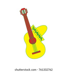 mexican guitar and hat traditional instrument musical
