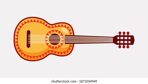 Mexican guitar isolated on white, musical instrument. Spanish guitar icon. Vector illustration.