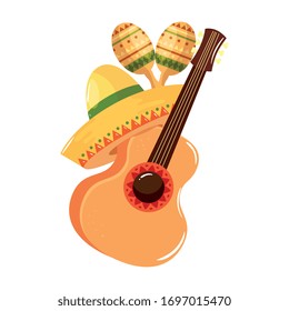 Mexican guitar maracas and hat design, Mexico culture tourism landmark latin and party theme Vector illustration