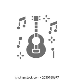 Mexican guitar, music, mariachi grey icon. Isolated on white background