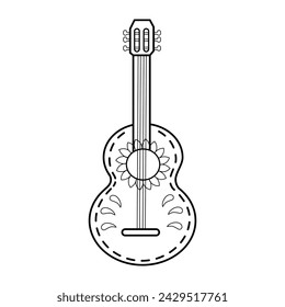 Icono de contorno de guitarra mexicana. Vector instrumento de música latina