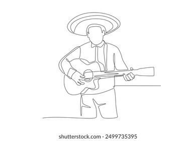 Mexican guitar player. Latin america concept one-line drawing