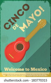 Mexican Guitar. Posters in Retro Style. Cinco de Mayo. Vector Illustration.