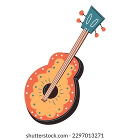 Mexican guitar vector cartoon Cinco de Mayo decorative element isolated on a white background.