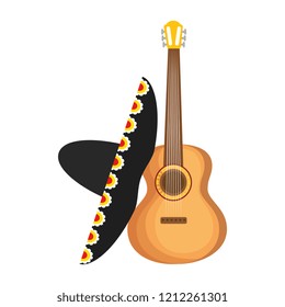 mexican guitarron with mariachi hat