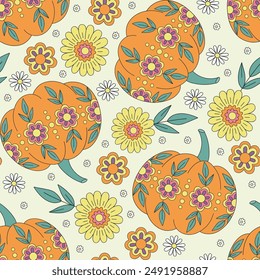 Mexican Halloween pumpkin vector seamless pattern. Day of the Dead background