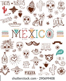 Mexican hand drawn icons collection