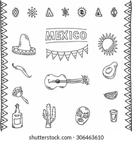 Mexican hand drawn icons set, excellent vector illustration, EPS 10