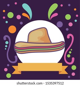 mexican hat with colorful background vector illustration design
