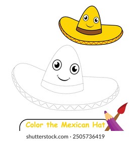 Mexican Hat coloring book for kids. kids coloring page. hat vector illustration. for coloring, print, game, design