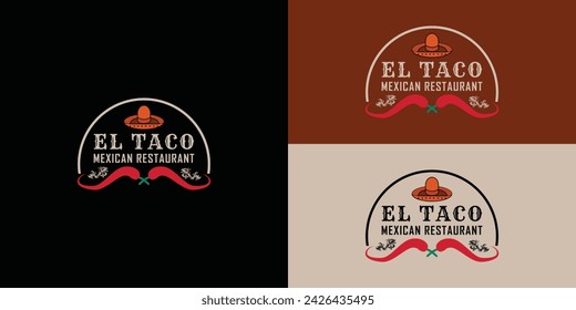 Mexican Hat and cross red chili Logo applied for the Mexican restaurant logo design inspiration. Chili Pepper with artistic pattern Mexican flag for Taco Sauce logo design