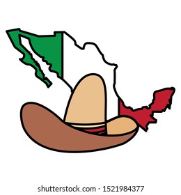 Mexican hat and flag design, Mexico culture tourism landmark latin and party theme Vector illustration