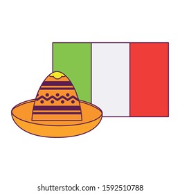 Mexican hat and flag design, Mexico culture tourism landmark latin and party theme Vector illustration