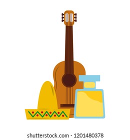 mexican hat guitar and bottle tequila