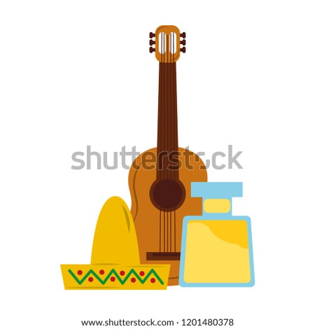 mexican hat guitar and bottle tequila