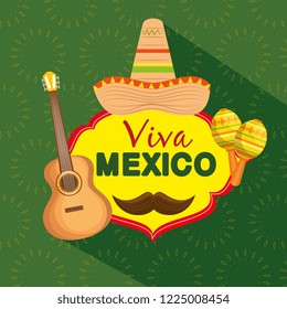 mexican hat with guitar and maracas to celebrate event