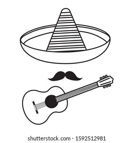 Mexican hat guitar and mustache design, Mexico culture tourism landmark latin and party theme Vector illustration
