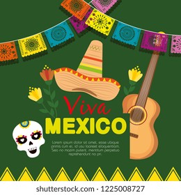 mexican hat with guitar with skull mask to event