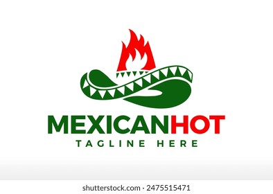 Mexican Hat With Hot Chili Fire Logo Design Vector Icon Symbol Illustrations. Multifunctional logo that can used in many food and restaurant Mexican business companies and services. its a fun and cool