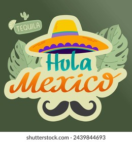 Mexican hat icon logo design Hola Mexico lettering