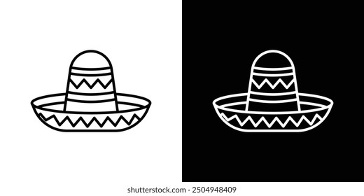 Icono de sombrero mexicano en trazo blanco y negro.