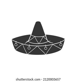 Mexican Hat Icon Silhouette Illustration. Culture Mexico Party Vector Graphic Pictogram Symbol Clip Art. Doodle Sketch Black Sign.