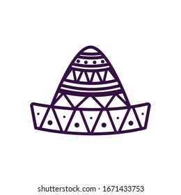 Diseño de ícono de estilo de línea de sombrero mexicano, turismo cultural de México y tema del partido Ilustración de vectores