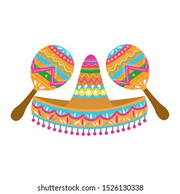 mexican hat with maraca isolated icon vector illustration design