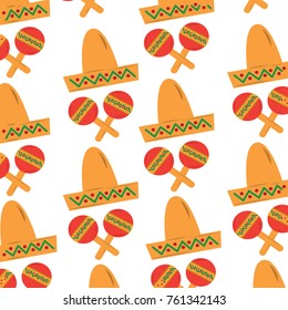 mexican hat and maracas instrument culture seamless pattern image