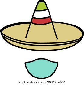 Mexican hat with mask, Independence day of Mexico