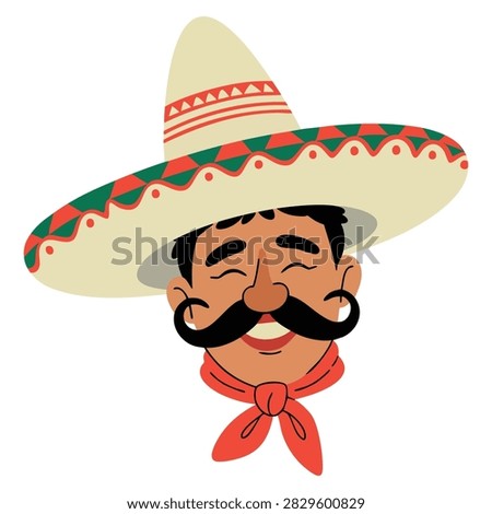 Mexican hat and moustache man face vector illustration graphic design perfect for traditional culture and festive themes