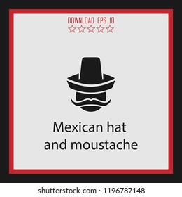 Mexican hat and moustache  vector icon