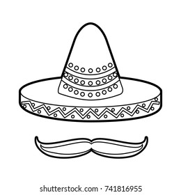 mexican hat and mustache culture symbol