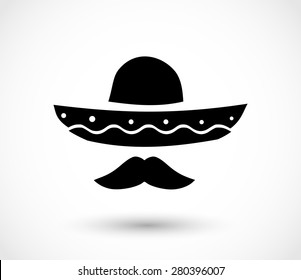 Mexican hat and mustache icon vector