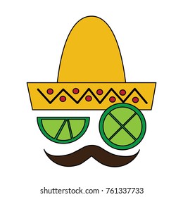 mexican hat and mustache with slice lemon culture symbol