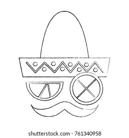 mexican hat and mustache with slice lemon culture symbol