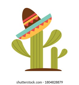 mexican hat on cactus decoration flat icon vector illustration