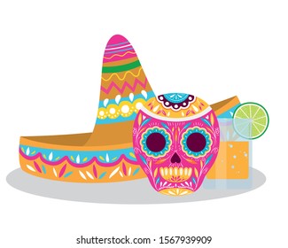 Mexican hat and skull design, Mexico culture tourism landmark latin and party theme Vector illustration