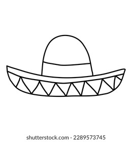 Mexican hat sombrero, doodle style flat vector outline for coloring book