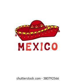 Mexican hat, sombrero, mexican hat isolated. Vector illustration.