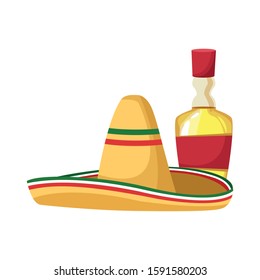 Mexican hat and tequila design, Mexico culture tourism landmark latin and party theme Vector illustration