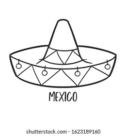 Mexican Hat Traditional Doodle. Icons Sketch Hand Made. Design Vector Line Art.