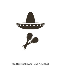 Mexican hat vector. An attribute of the people of Mexico is a hat and maracas. Simple black hat in mexican style vector.