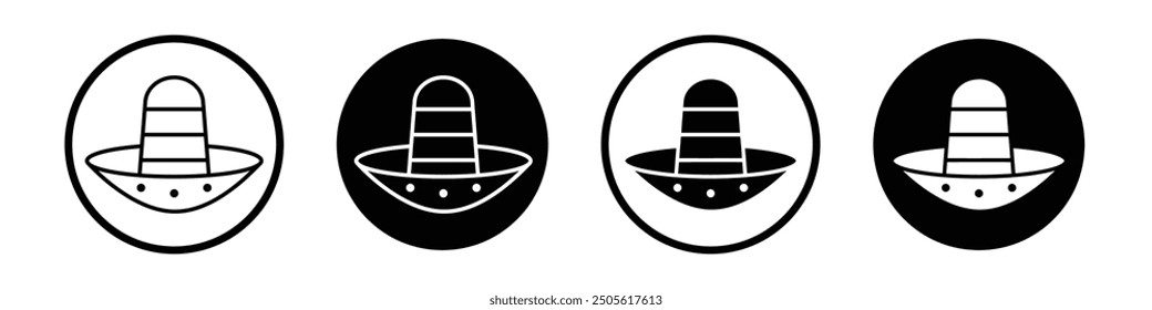 Mexican Hat vector icon set black filled and outlined style.